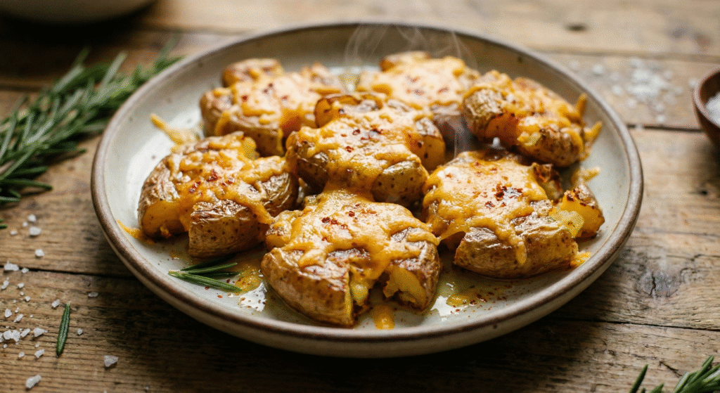 air fryer potato smashers, crispy smashed potatoes, cheddar garlic potatoes, air fryer appetizer, cheesy air fryer potatoes, garlic butter potatoes, easy potato side dish, air fryer snack recipe, golden crispy potatoes, comfort food potatoes, party appetizer potatoes, loaded smashed potatoes, air fryer cheese recipe, crispy garlic potatoes, potato bites appetizer